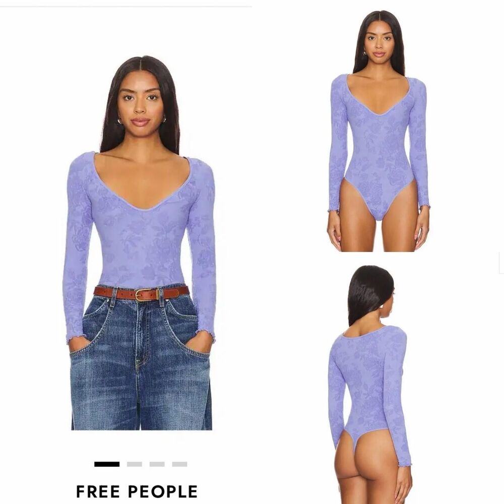 Intimately Free People Send Love Long Sleeve Bodysuit In Lolite purple bohemian